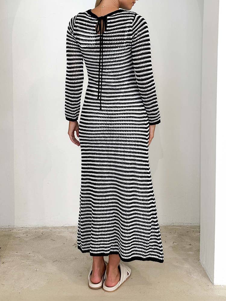 CASUAL COLOR CONTRAST STRIPED SWEATER DRESS