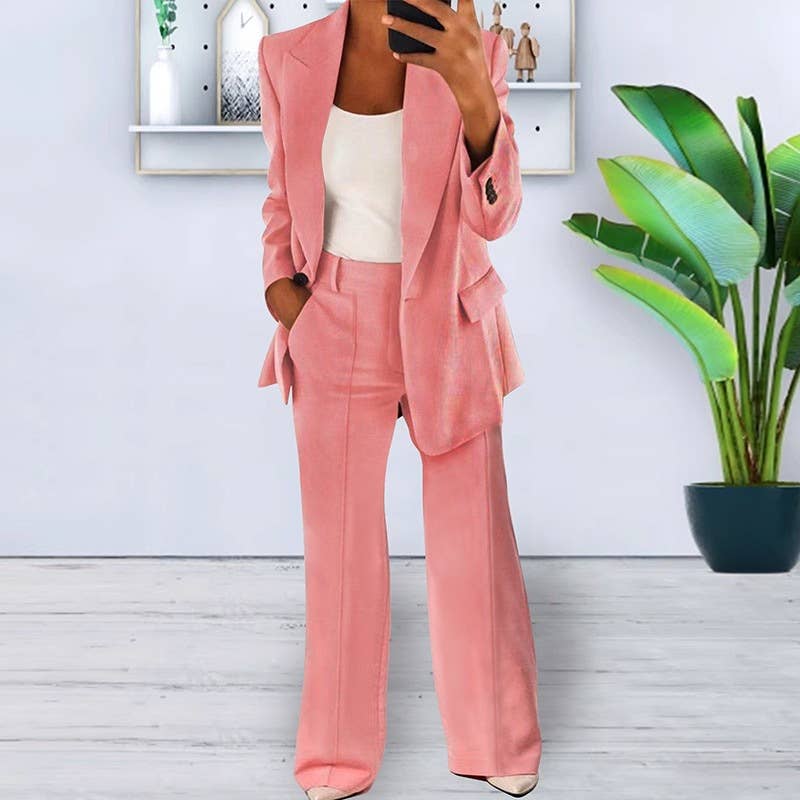 Fashionable solid-color suit jacket trousers set