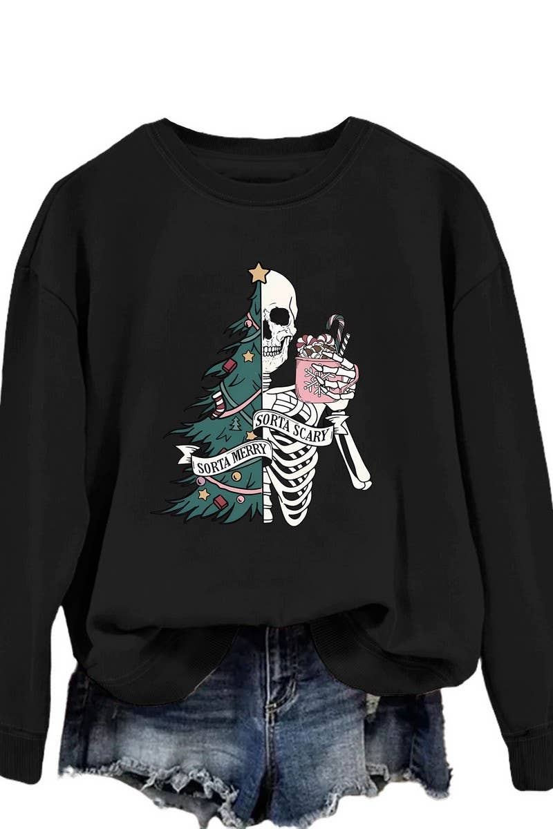 CWTBLL01328_PRINTED LOOSE PULLOVER CHRISTMAS SWEATSHIRT