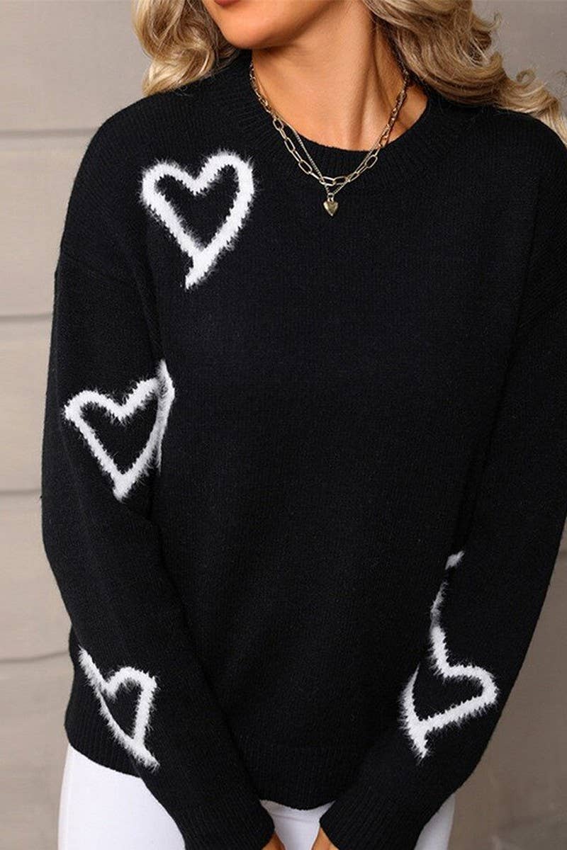 CWOSWL07587_HEART VALENTINE'S DAY CREW NECK PULLOVER SWEATER