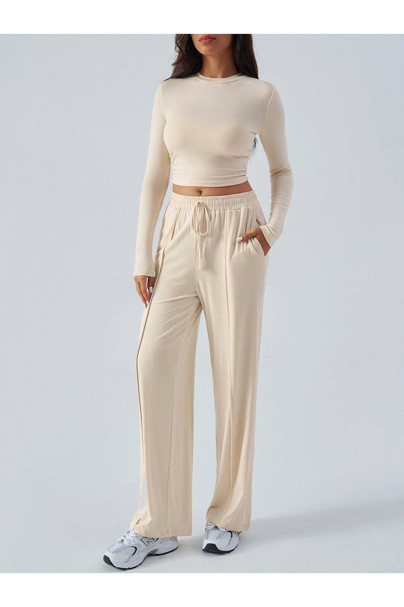 CWSTB00486_Y2K WOMEN 2 PIECE SET DRAWSTRING WIDE LEG PANTS
