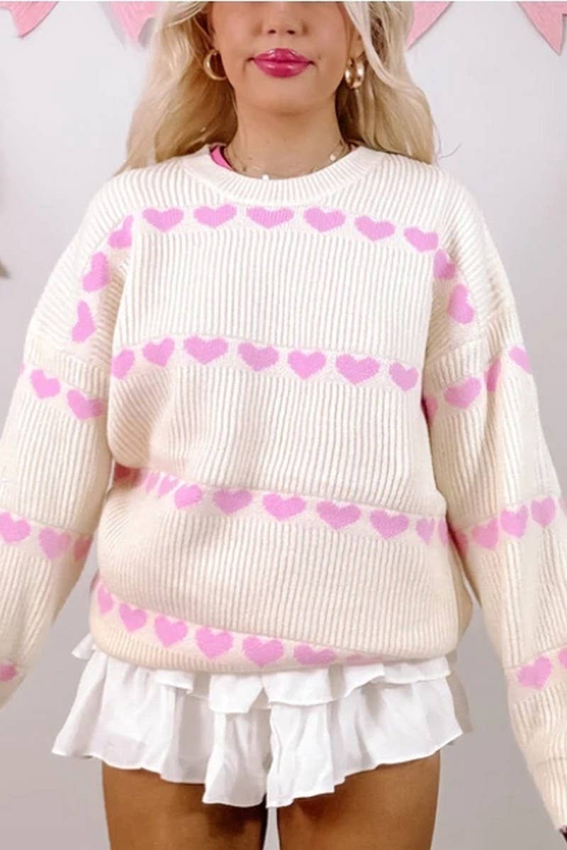 CWOSWL3098_LOOSE ROUND NECK HEART PULLOVER KNITTED SWEATER
