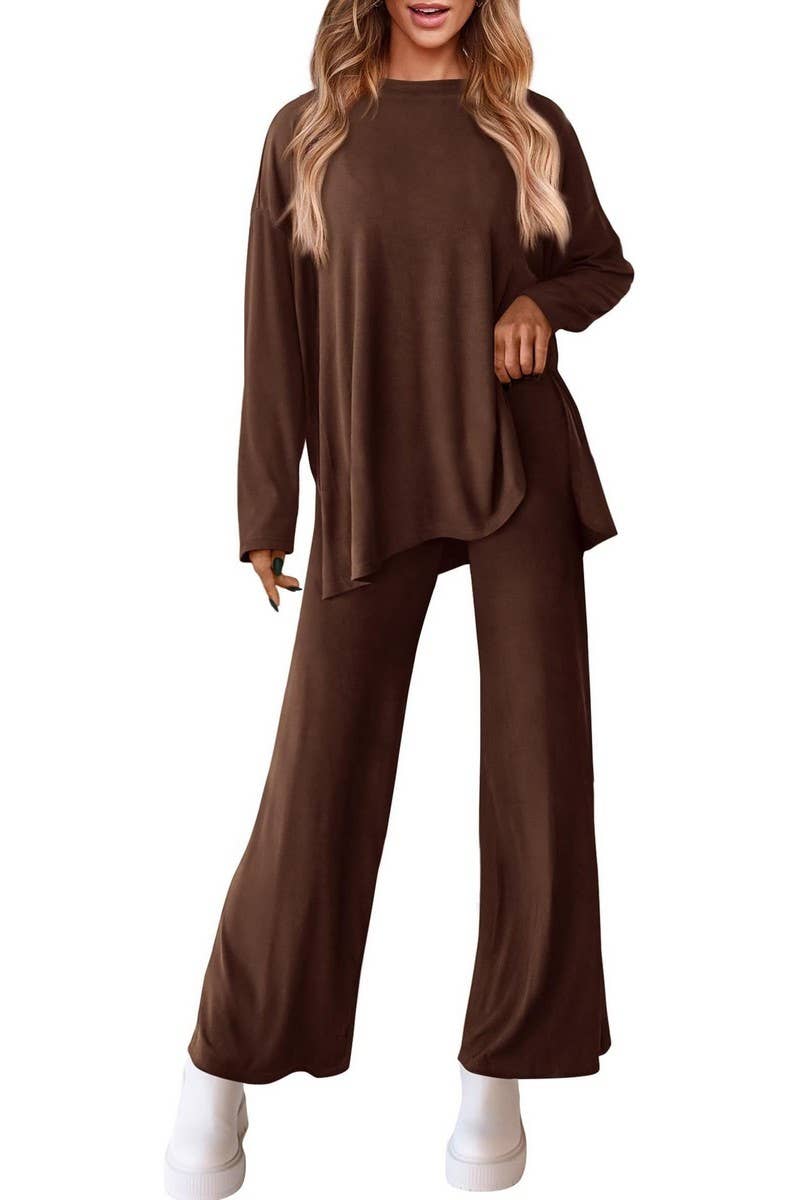 CWSTB00483_2025 KNIT LOUNGE SET WOMEN 2 PIECE CASUAL OUTFITS