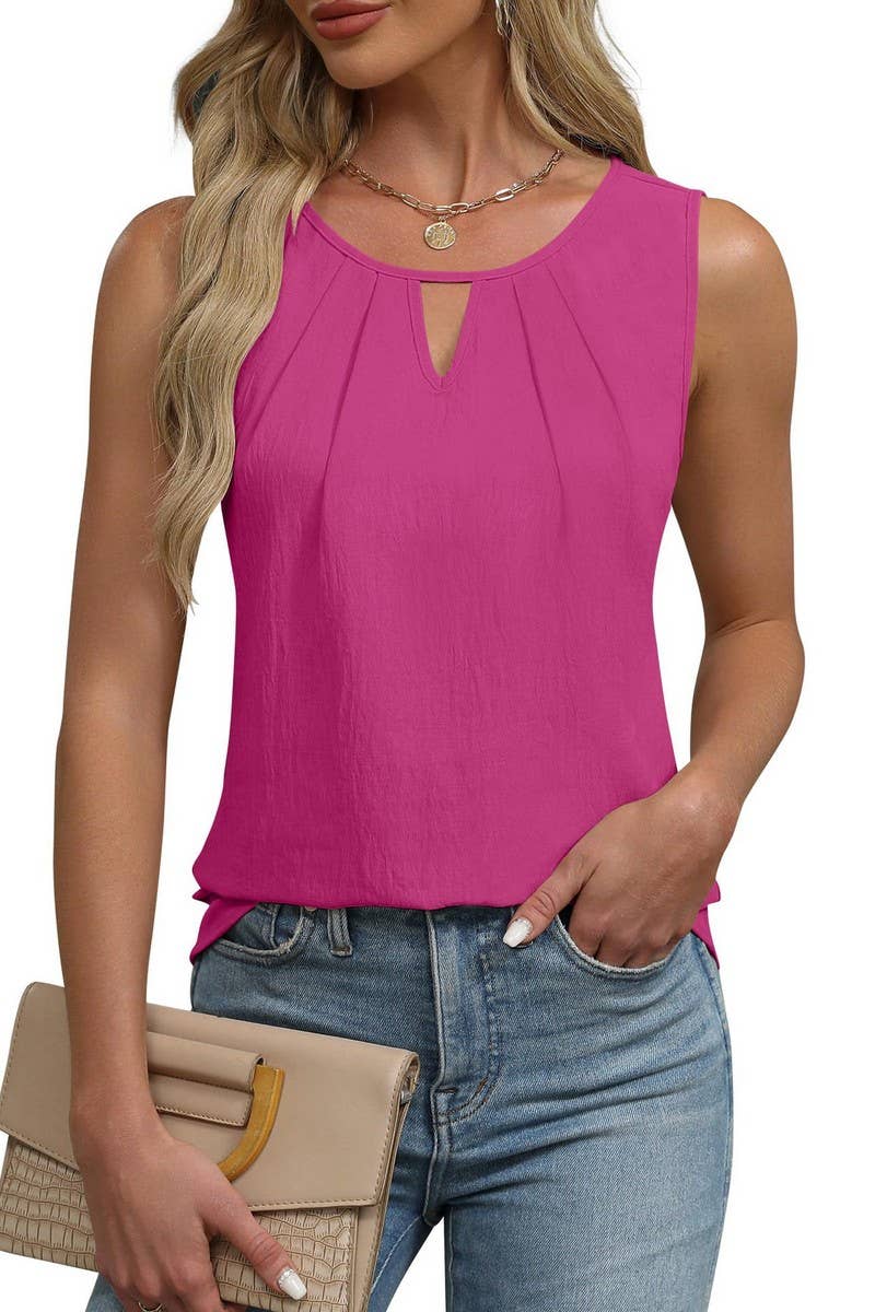 CWTBLSL0633_SOLID COLOR ROUND NECK SLEEVELESS VEST TOP