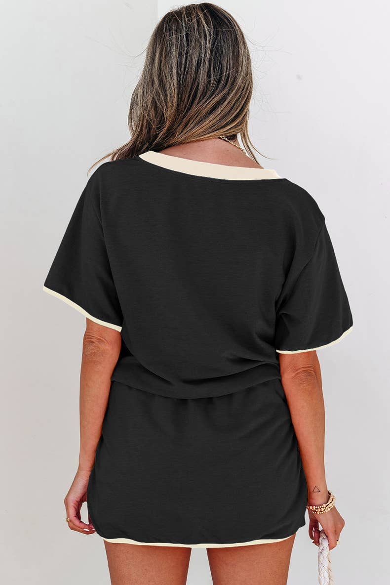 Color-blocked short-sleeved short-sleeved suit