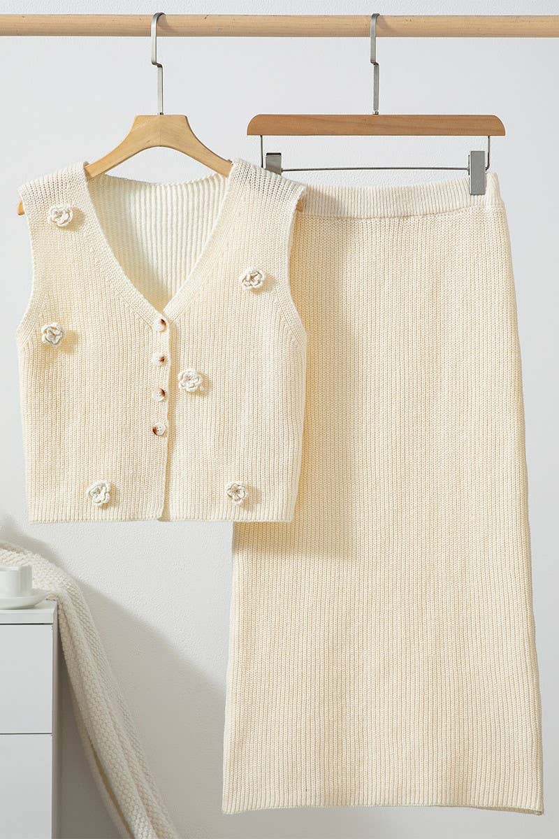 CWSS1109_SUMMER SLEEVELESS VEST KNITTED DRESS SET