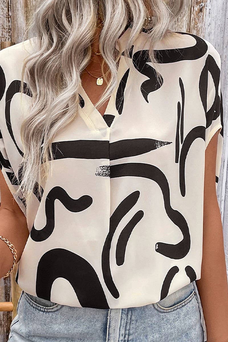 CWTSTS0517_BATWING SLEEVE GEOMETRIC PRINT SHIRT