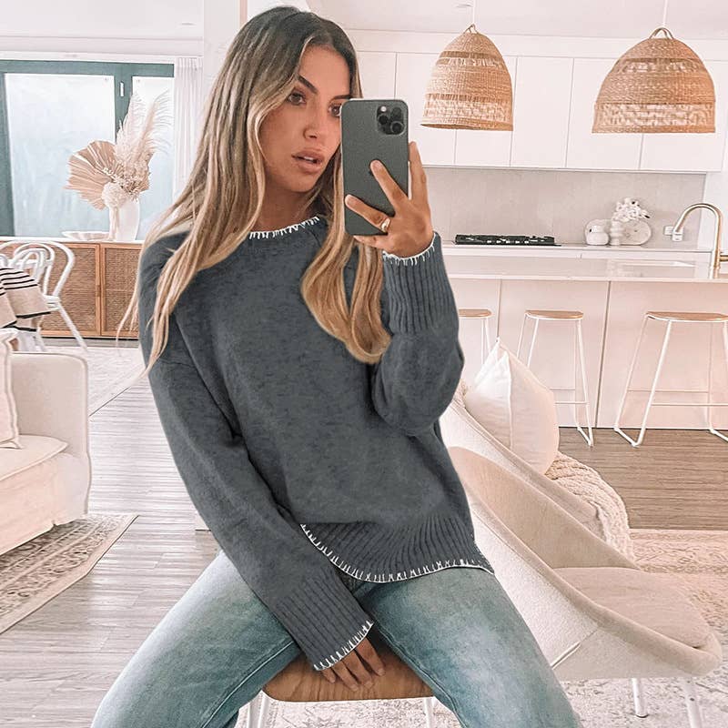 CREW-NECK SOLID COLOR ALL-IN-ONE SPLIT PULLOVER