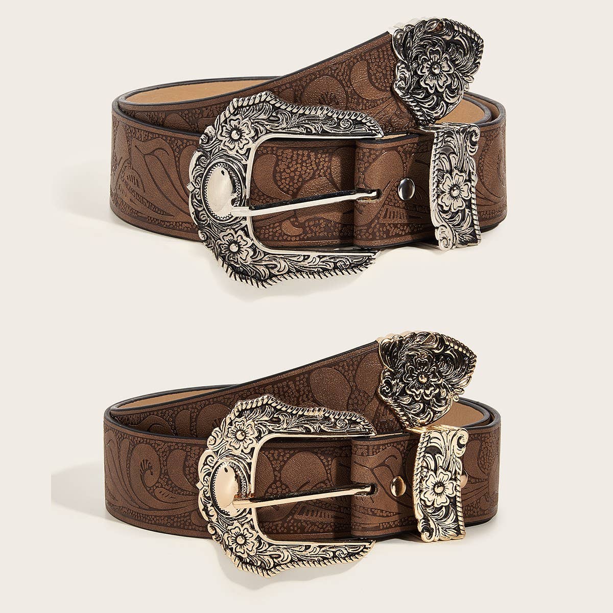 CWABE0548_BROWN TEXTURED PRINTED BELT