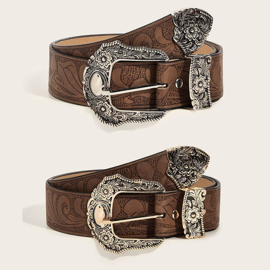 CWABE0548_BROWN TEXTURED PRINTED BELT