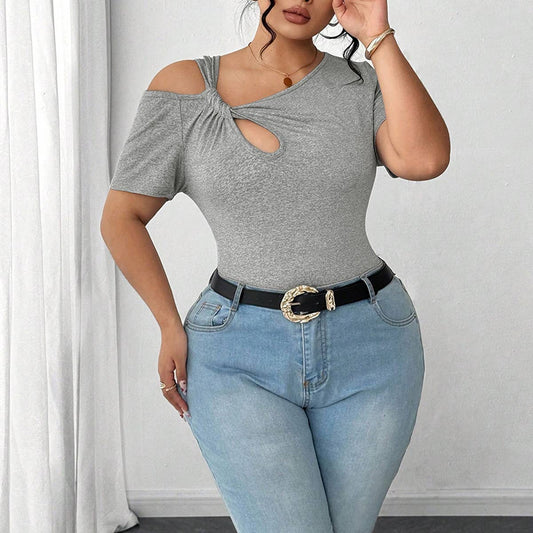 Chic Knot Design Irregular Hem Short Tee_CWTHT0261