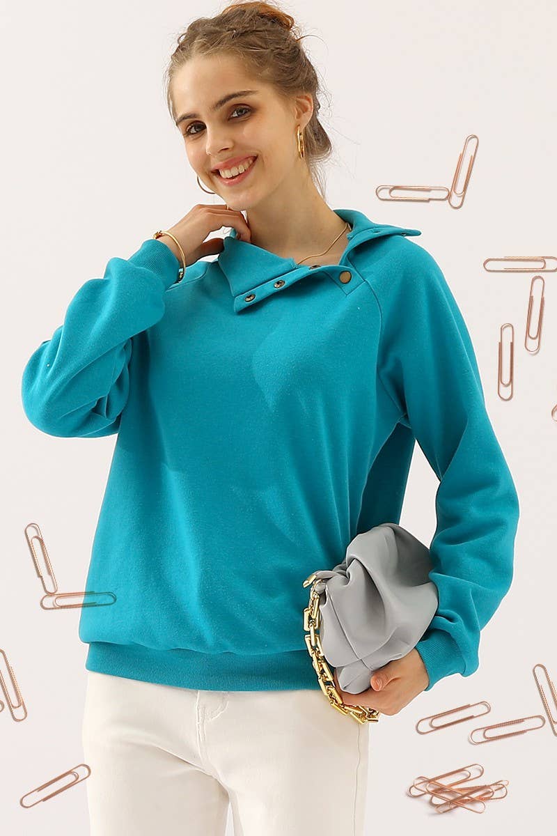 CWTTL901_TURTLE NECK BUTTON RAGLAN?SLEEVES SWEATSHIRT