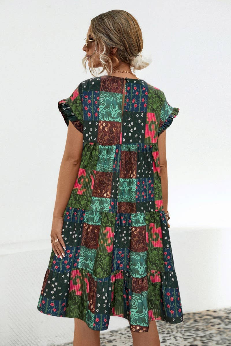 CWDSD4902_PRINTED LOOSE GATHERED DRESS
