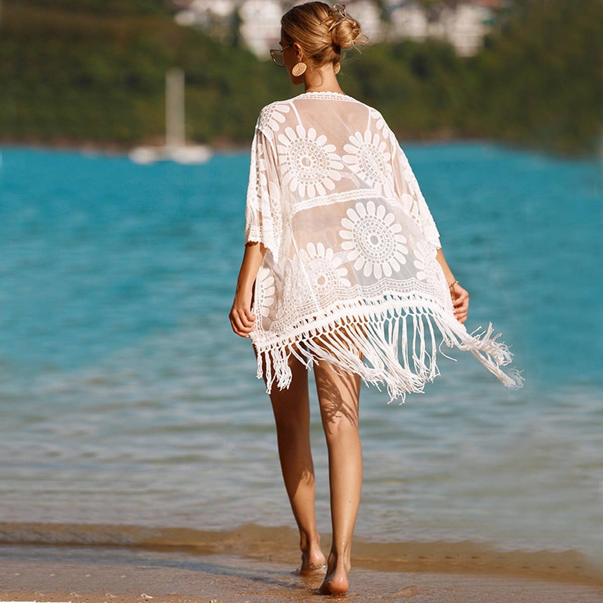 LACE LONG TRANSPARENT EMBROIDERED DRESS