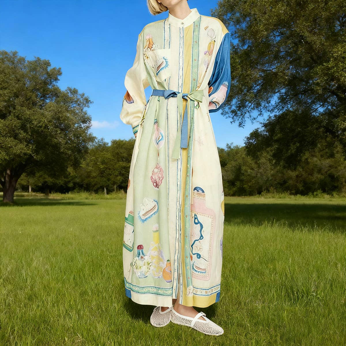 Casual fashion lace-up print long dress