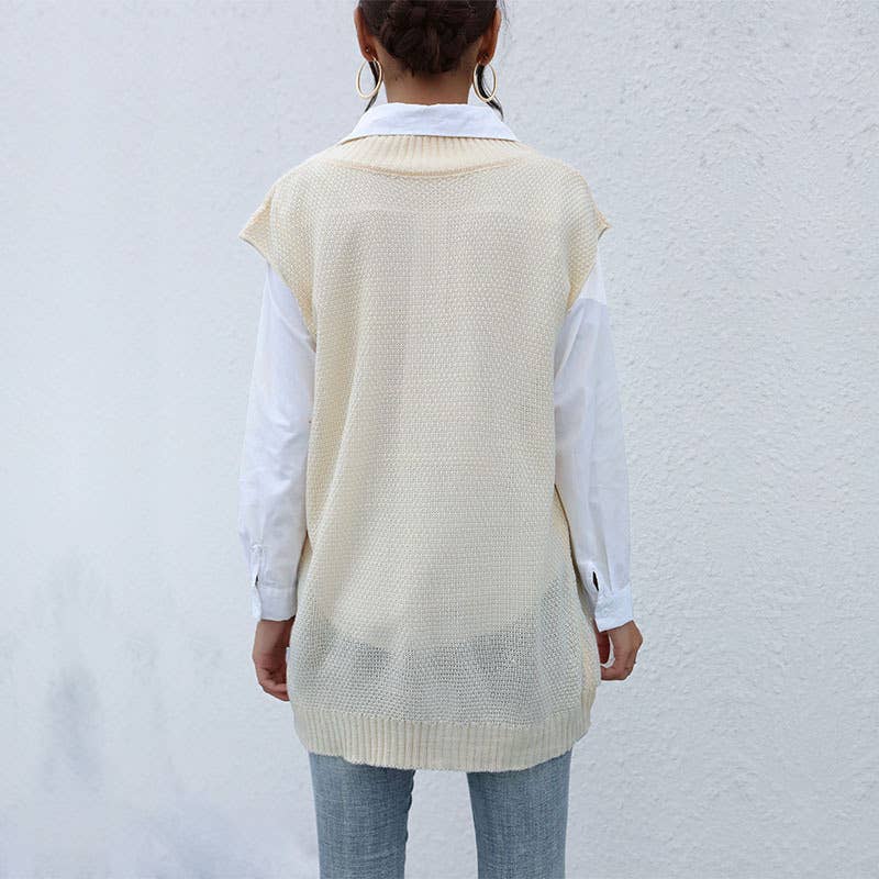 CASUAL TOP SOLID COLOR TWIST SWEATER VEST