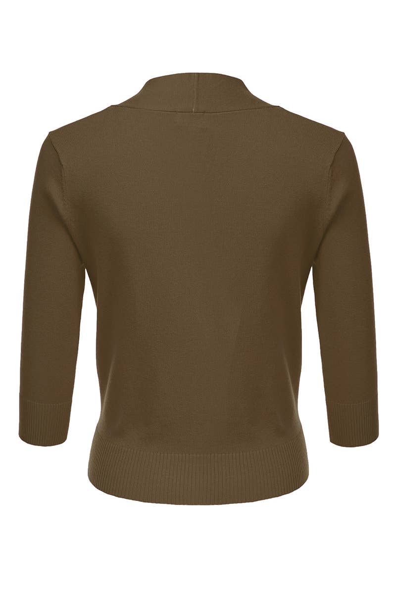AWOCAS074_Basic 3/4 Sleeve Open Front Cropped Cardigan