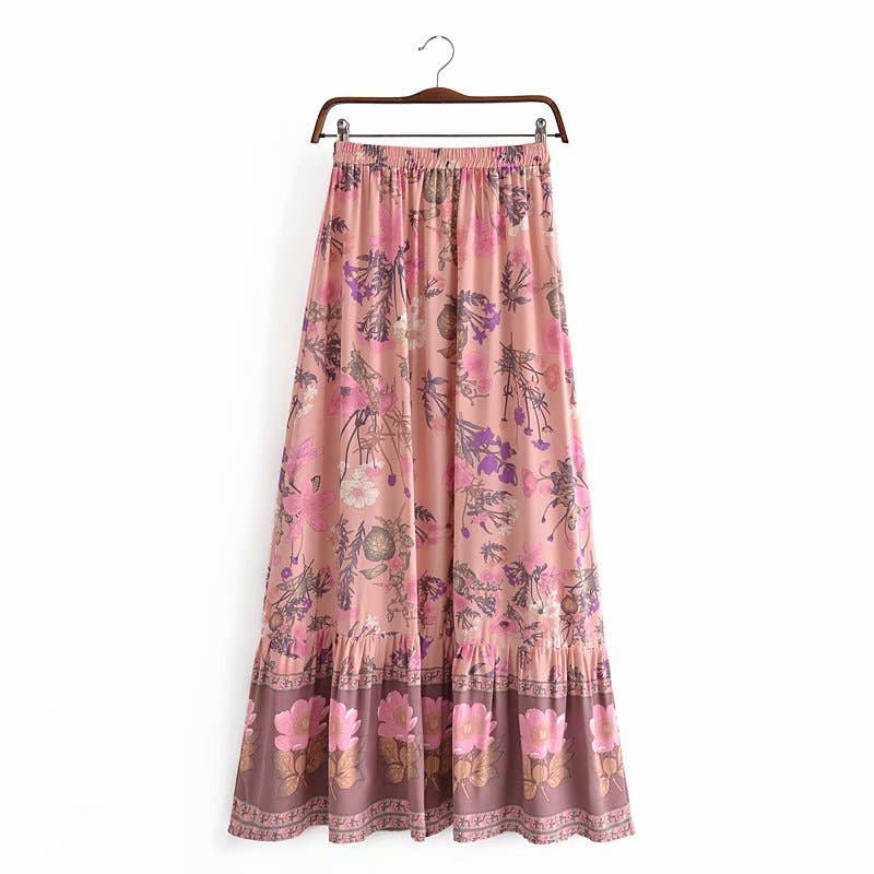 Bohemian resort-style cotton printed skirt