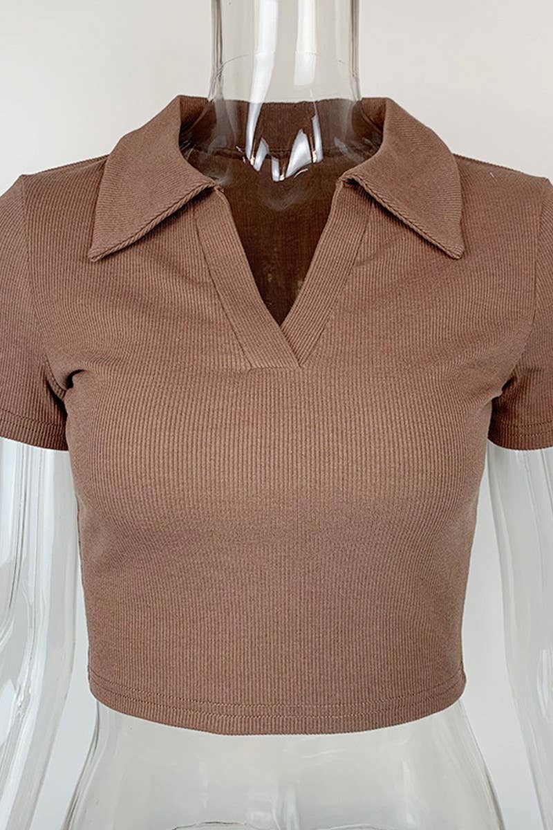 CWTBLS1809_SLIM FIT THREADED POLO NECK SHORT SLEEVE T-SHIRT