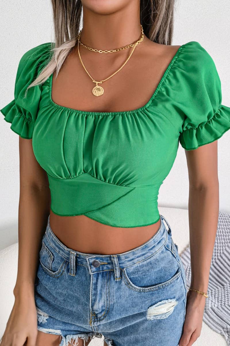 CWTBLS1031_CASUAL SHORT SLEEVED CHIFFON CROP TOP