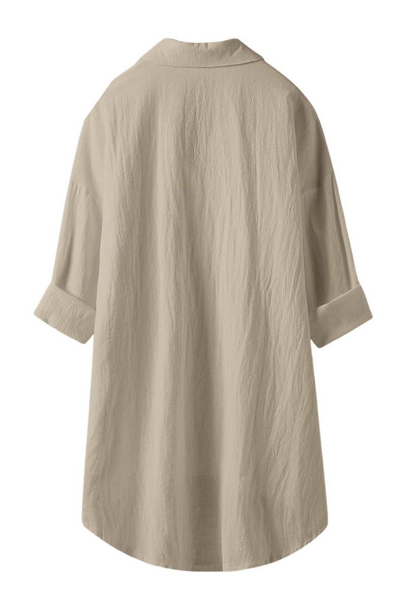 CWTSTL2876_SOLID COLOR HIGH AND LOW COTTON AND LINEN SHIRT