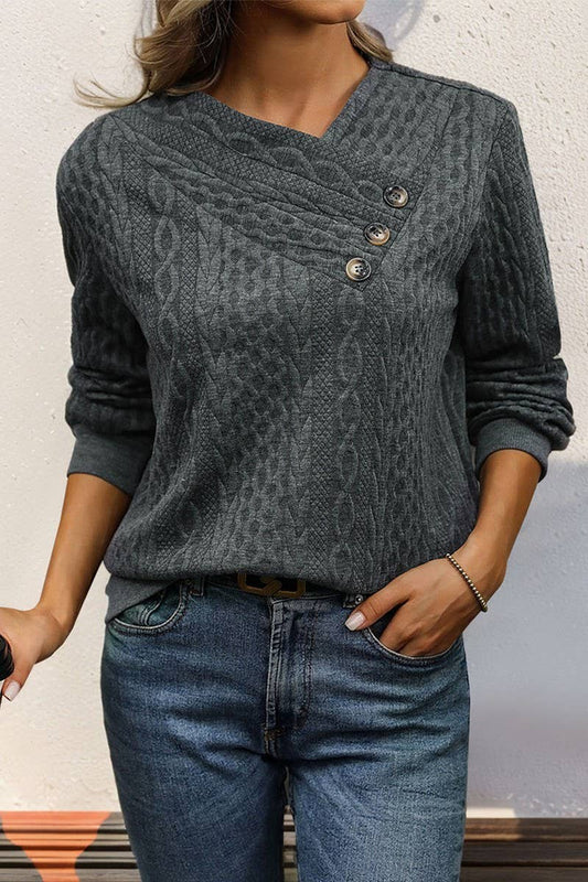 CWTBLL1236_LONG SLEEVE PLEATED SOLID COLOR SWEATSHIRT