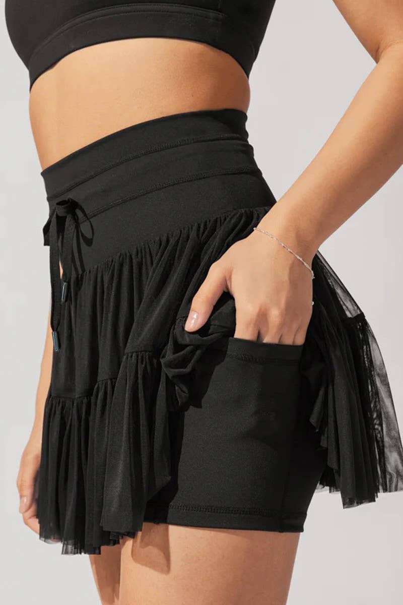 CWBSS0490_SPRING AND SUMMER HIGH WAIST LACE UP PLEATED SKIRT