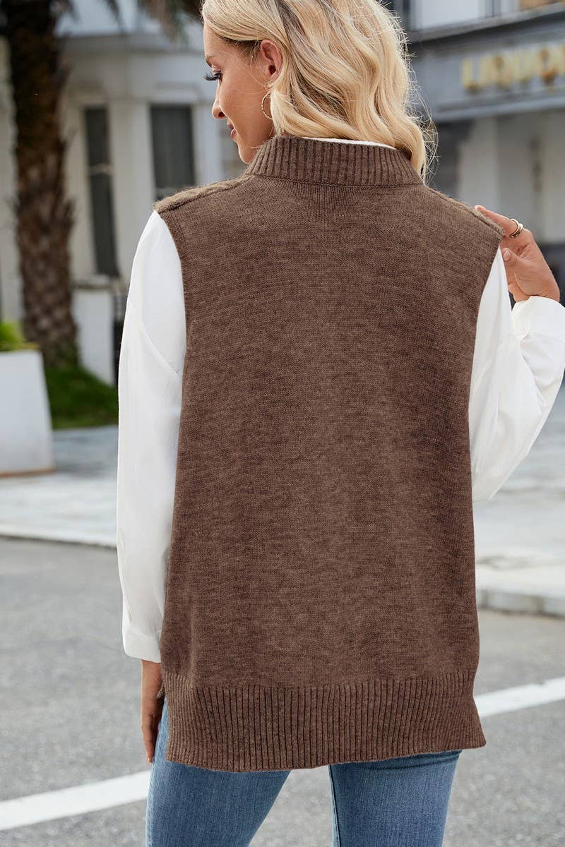 CWOV00140_SOLID COLOR V-NECK LOOSE WAISTCOAT KNITTED VEST