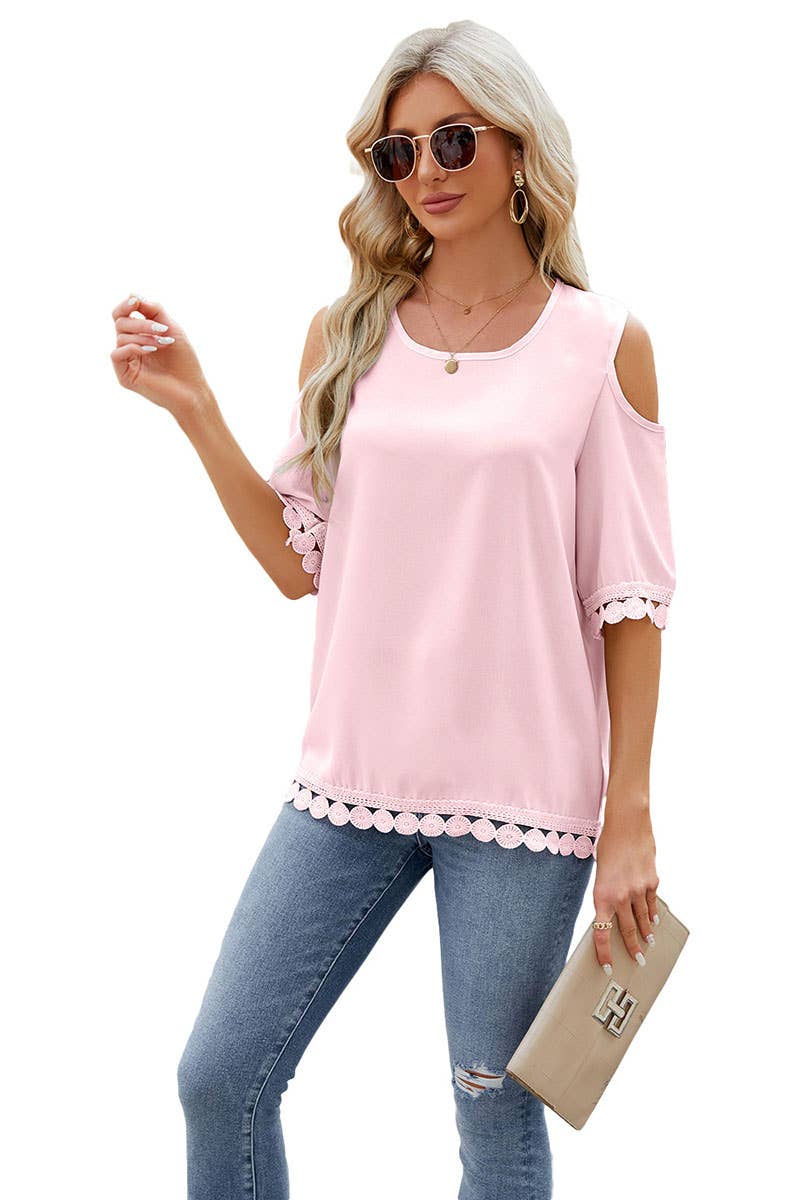 CWTBLS0293_Trim Detailed Short Sleeve Round neck Top