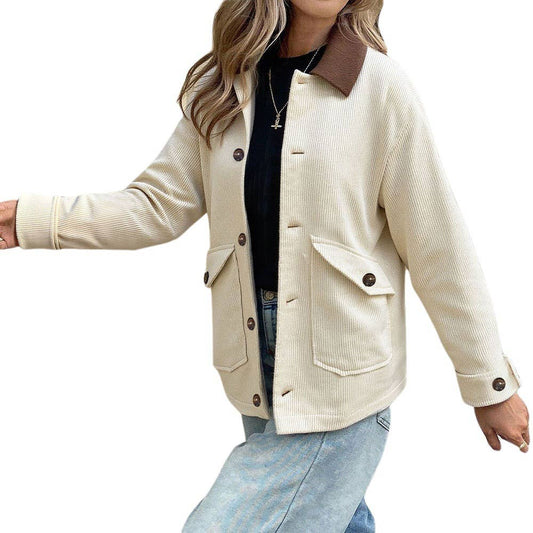 Corduroy woven slim and simple lapel coat