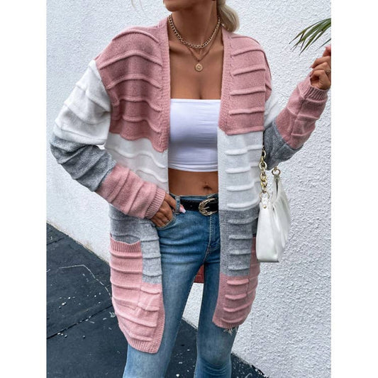 CWOCAL0457_Long Sleeve Casual Open Front Long Cardigan