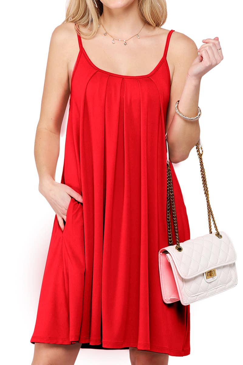 CWDSD10371-P_PLEATS DETAILED DRESS WITH POCKET AND STRAP