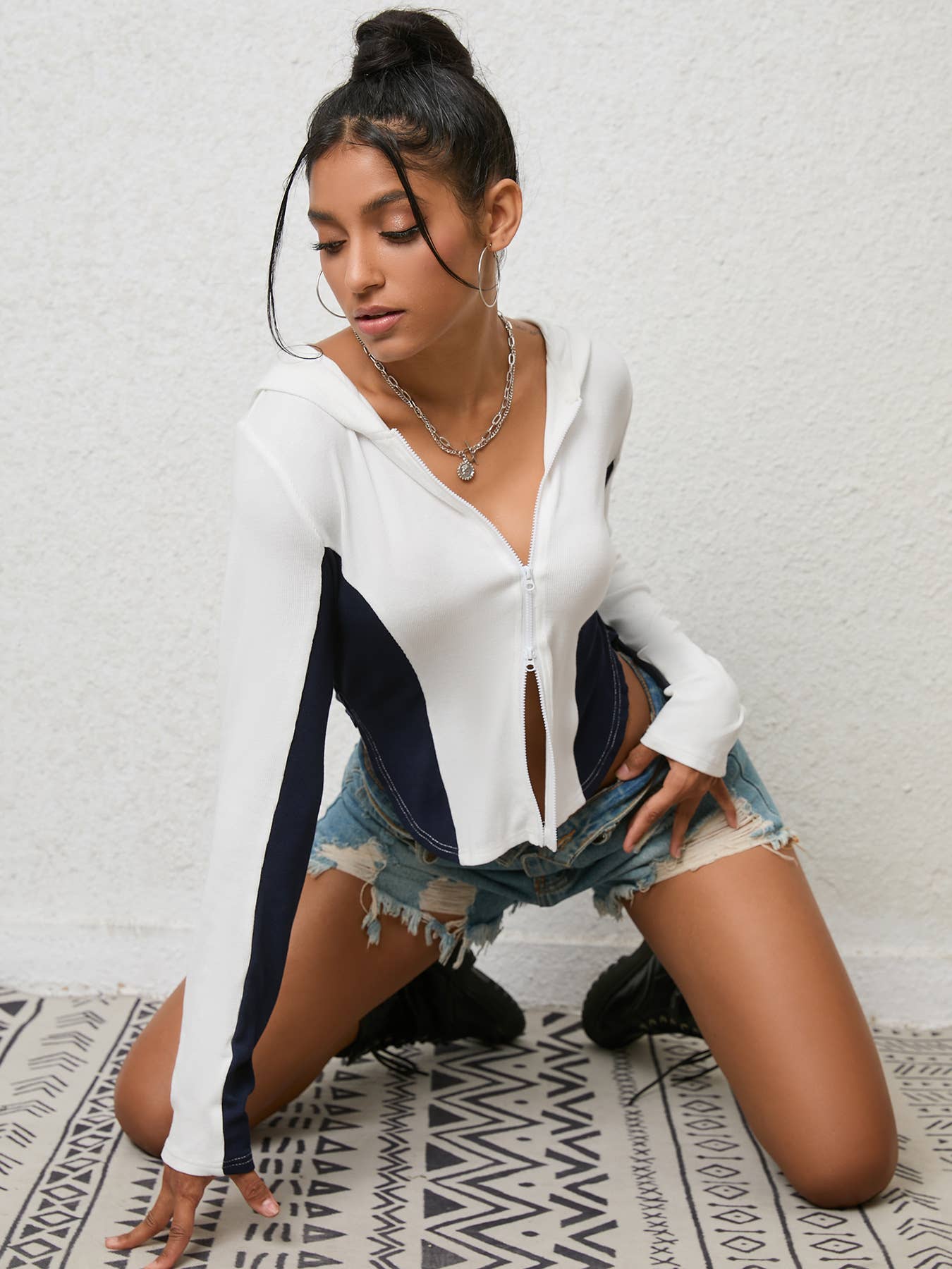 Design slim-fit detachable zipper hoodie jacket