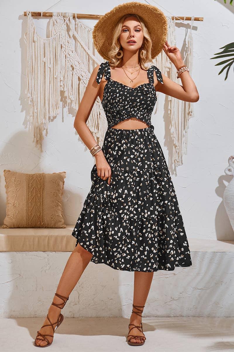 CWDHL0641_FASHION PRINT CASUAL KNOT STRAP DRESS