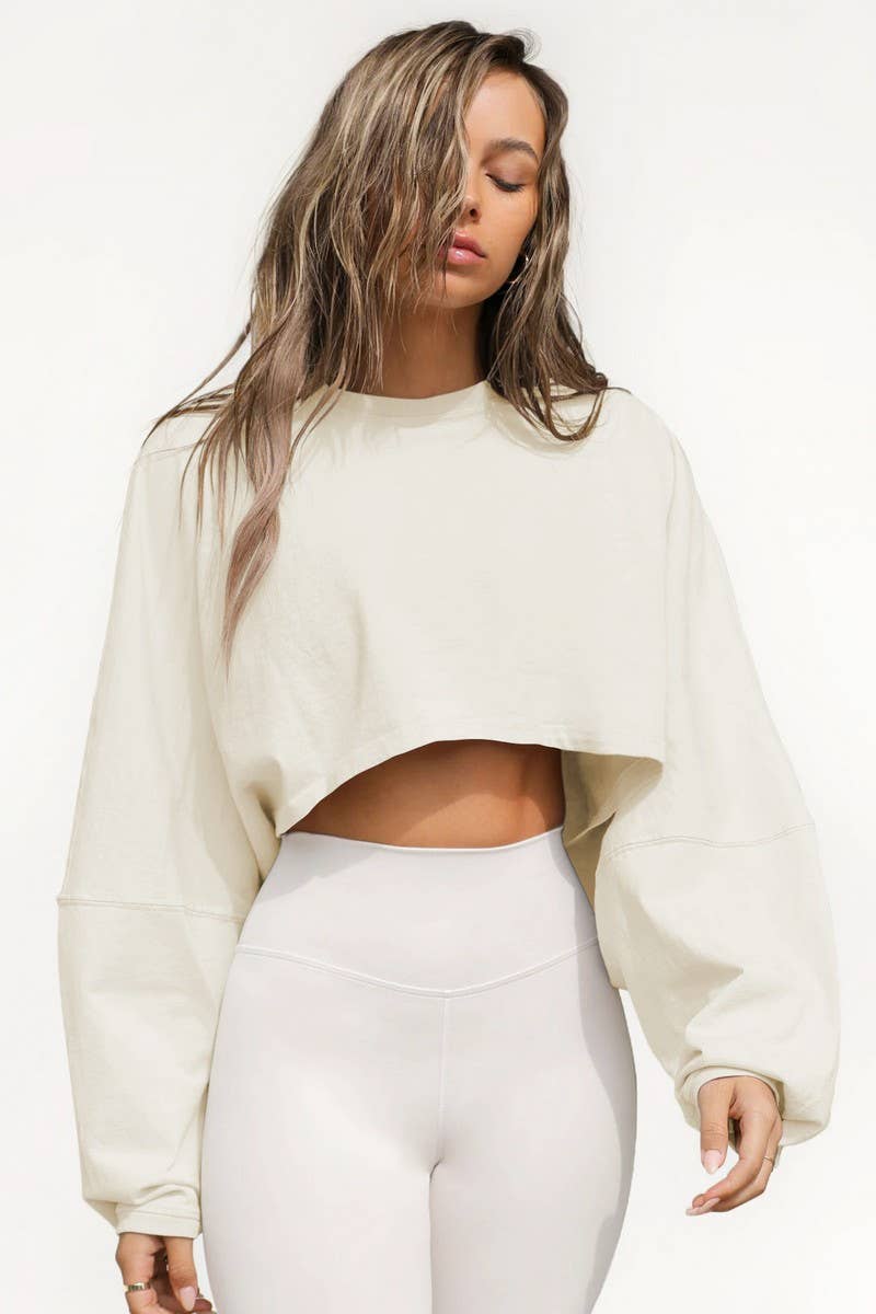 CWTBLL3985_SPORTS SHORT CROPPED ROUND NECK SWEATSHIRT