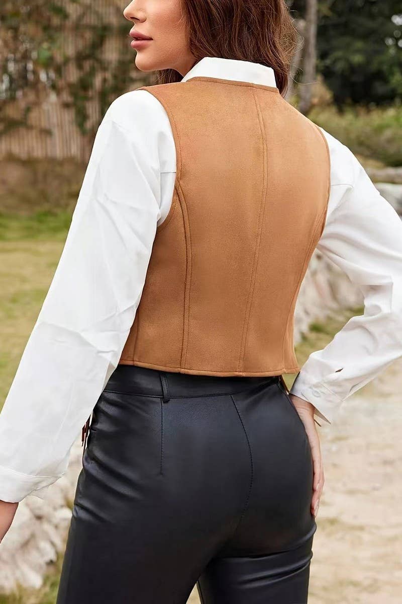 CWOCASL0056_SUMMER RETRO SHORT TASSEL SLEEVELESS VEST