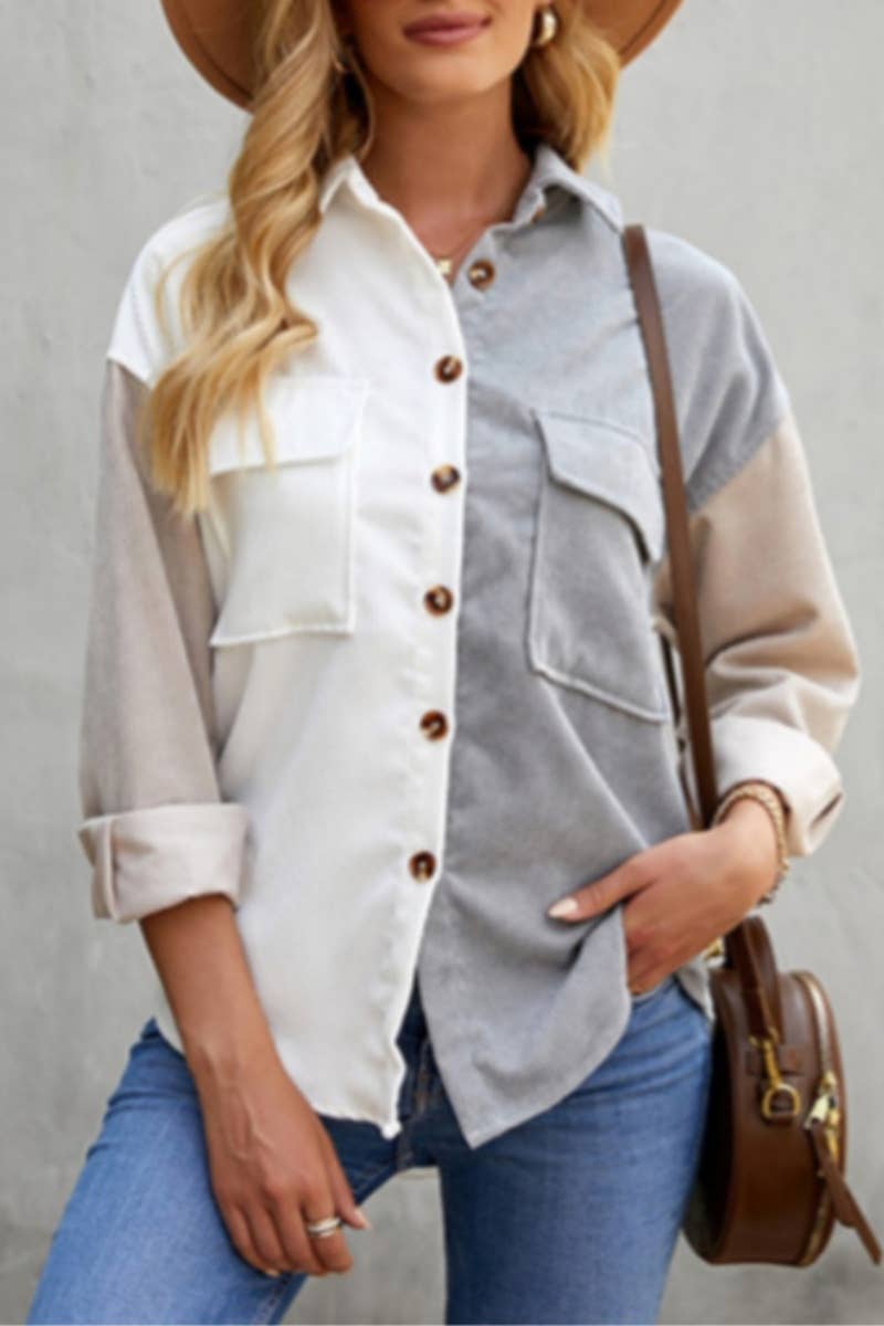 CWTSTL2352_COLOR BUTTON-UP COLOR LONG SLEEVE SHIRT TOP