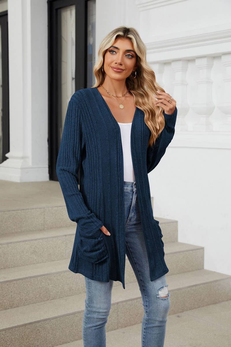 CWOCAL1923_BRUSHED POCKET LONG SLEEVE CARDIGAN COAT