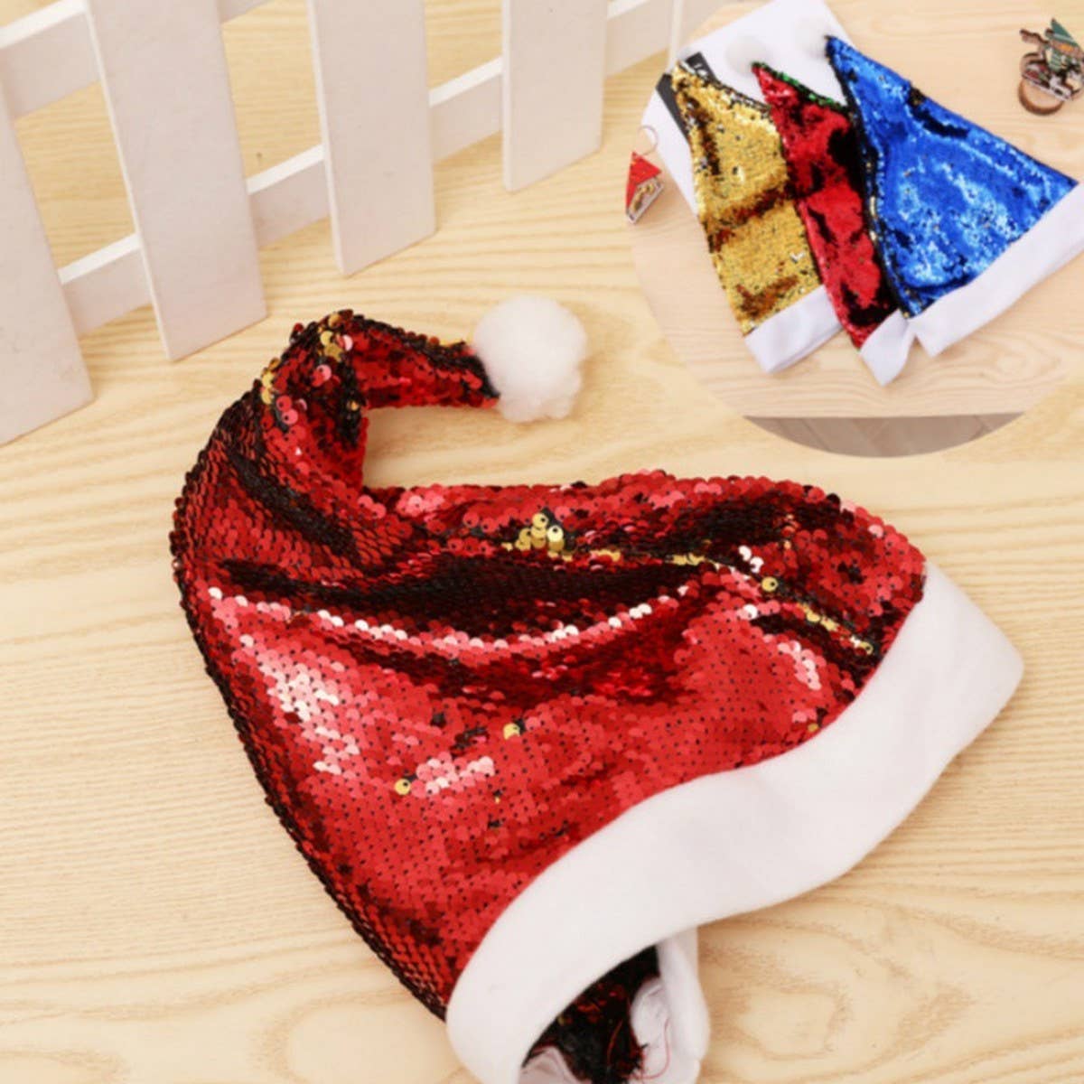CWAH4083_CHRISTMAS SEQUINED COLORFUL BEADED SANTA HAT