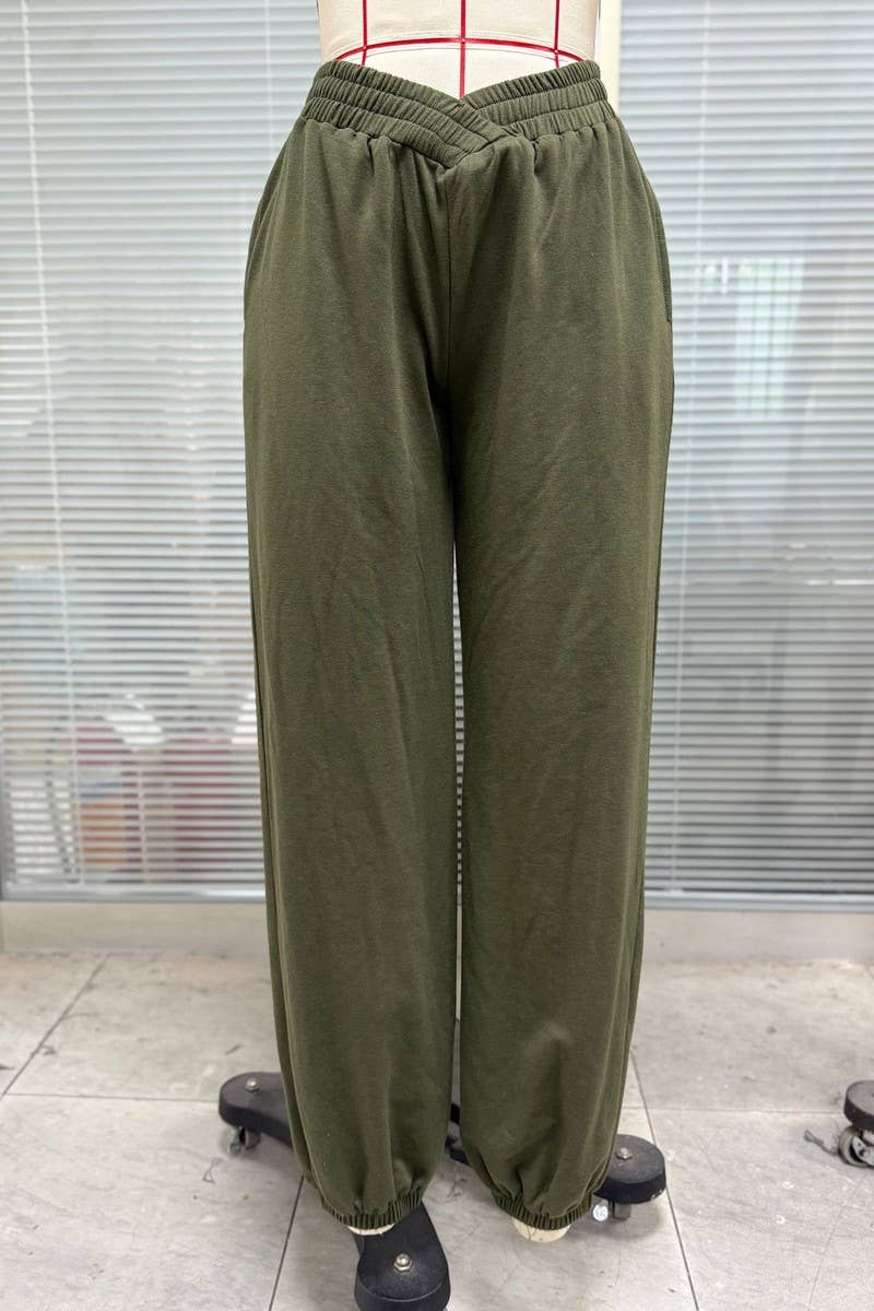 CWBLP01092_HIGH-WAISTED SOLID COLOR CUFFED CASUAL TROUSERS