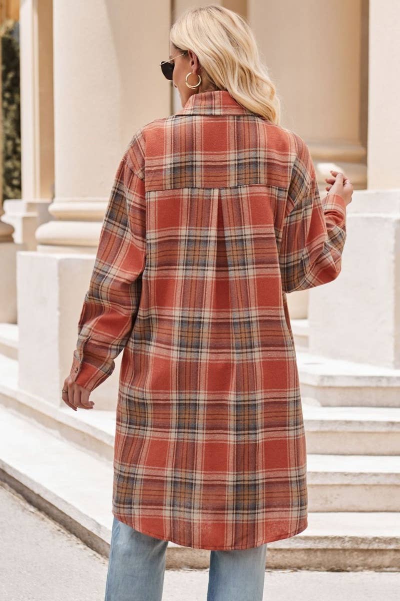 CWTSTL2182_AUTUMN WINTER PLAID LONG SLEEVE SHIRT LONG STYLE