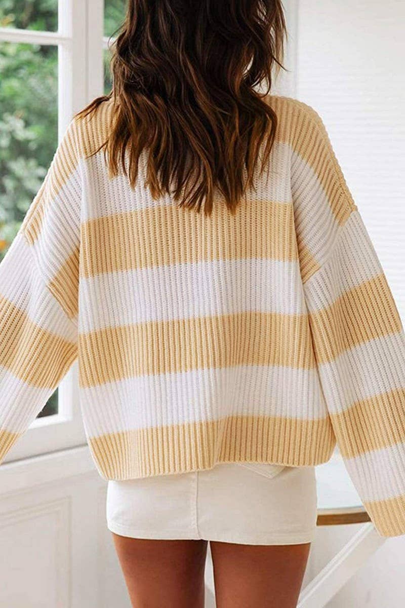 CWOSWL5734_STRIPED LOOSE CREW NECK LONG SLEEVE SWEATER TOP