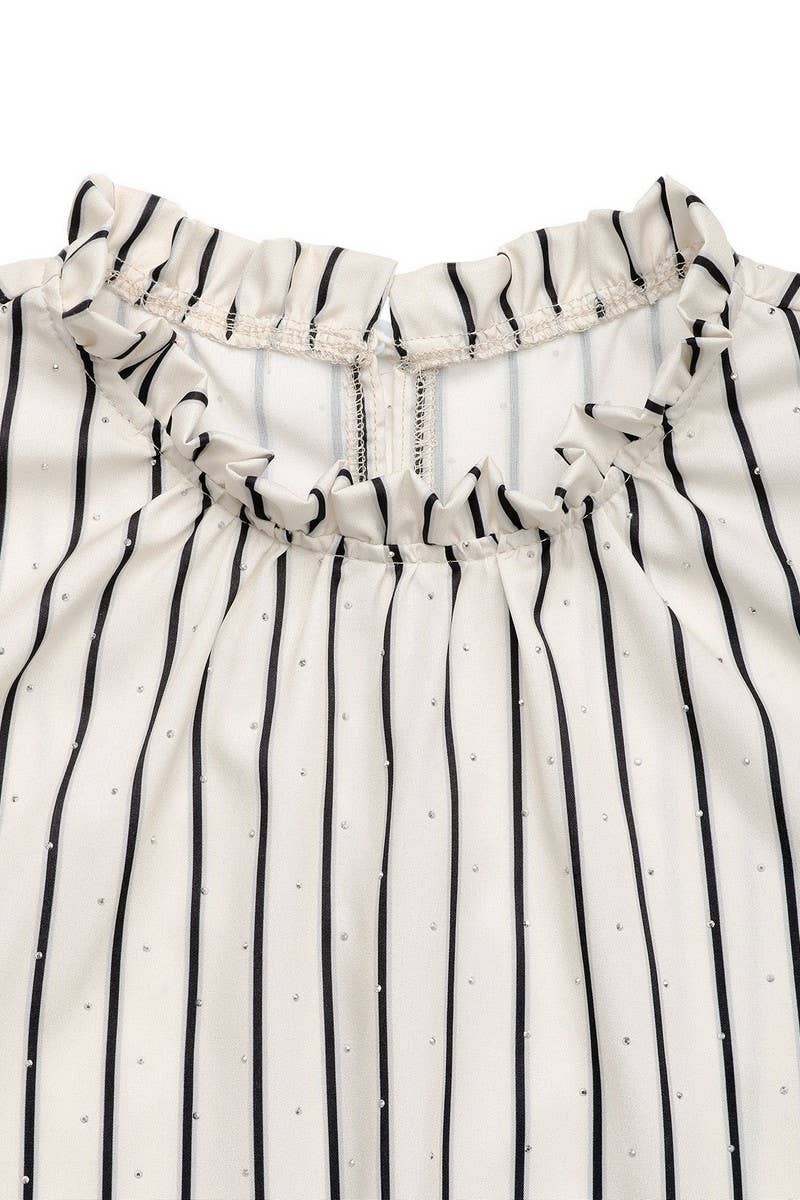 CWTBLS1992_GATHERED PULLOVER CASUAL DRAWSTRING STRIPED SHIRT