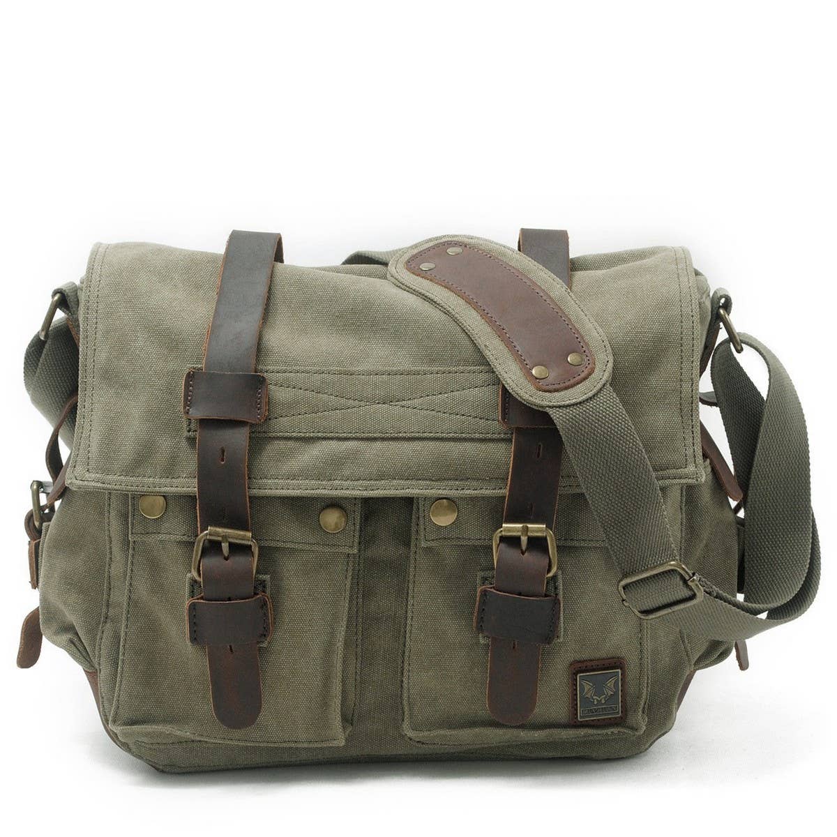 Retro Canvas Satchel Bag with Crazy Horse Leather_CWAB5555