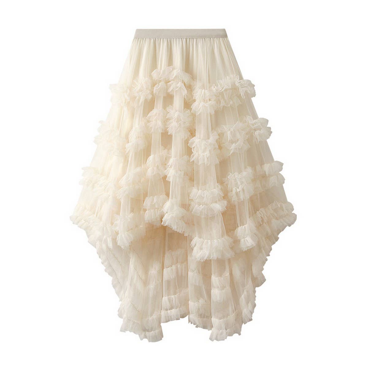 Candy Color Ruffle Tulle Irregular Midi Skirt_CWBMS0403