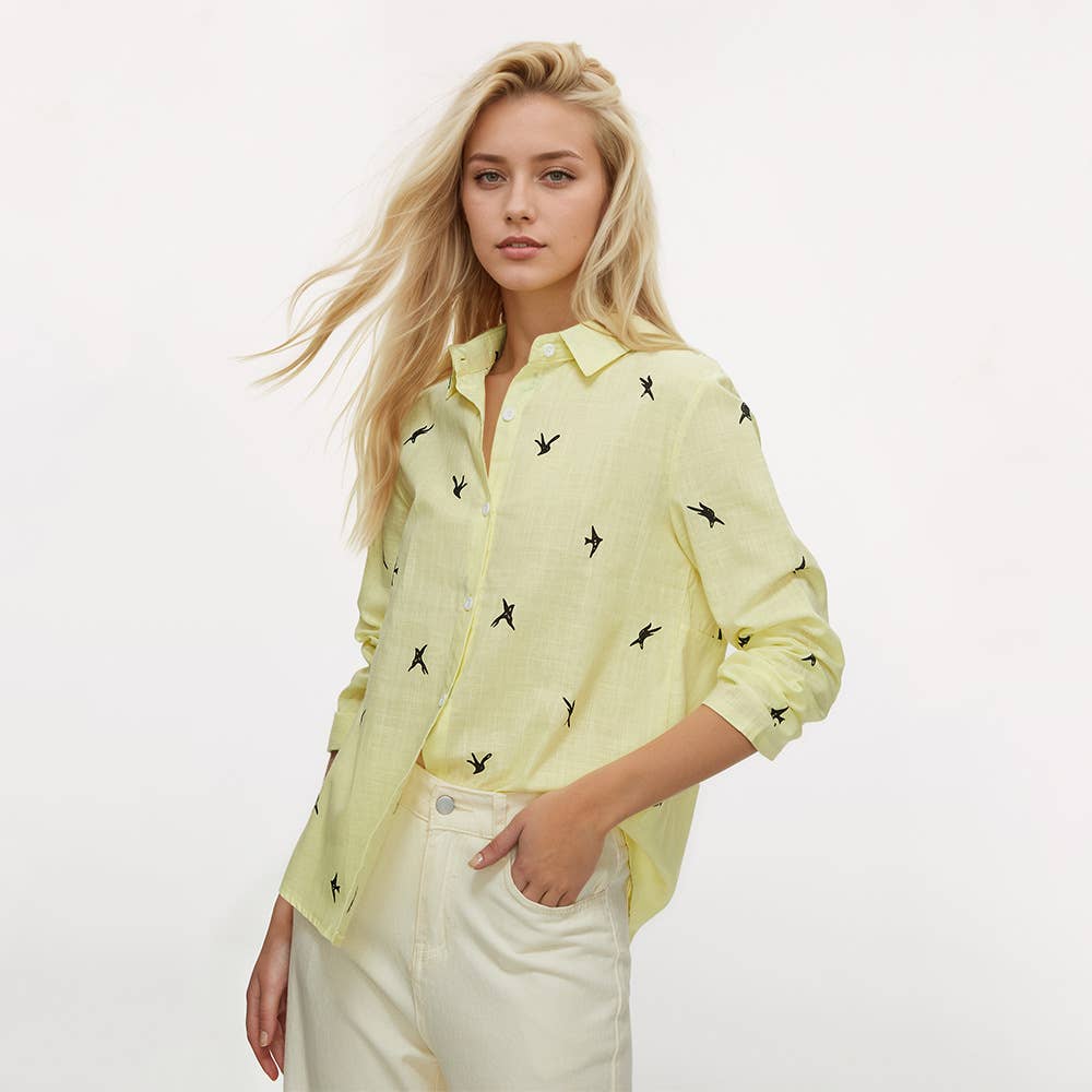 COTTON AND LINEN ANIMAL PRINT CASUAL LAPEL SHIRT