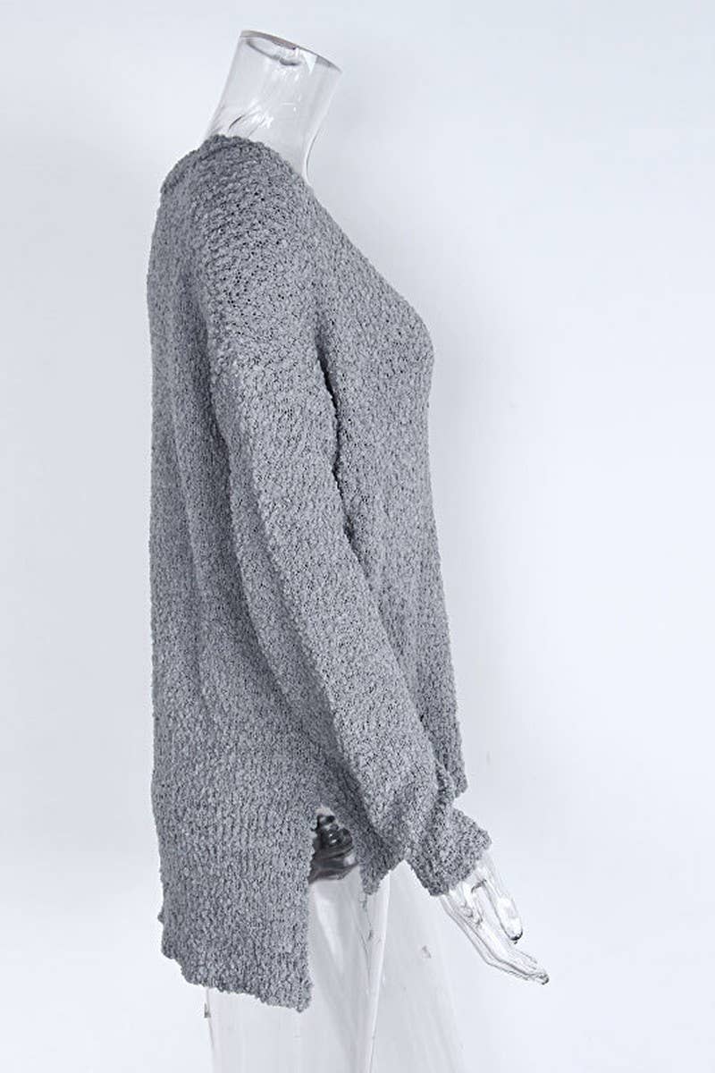 CWOSWL6820_GRAIN FLEECE V-NECK SPLIT PULLOVER SWEATER