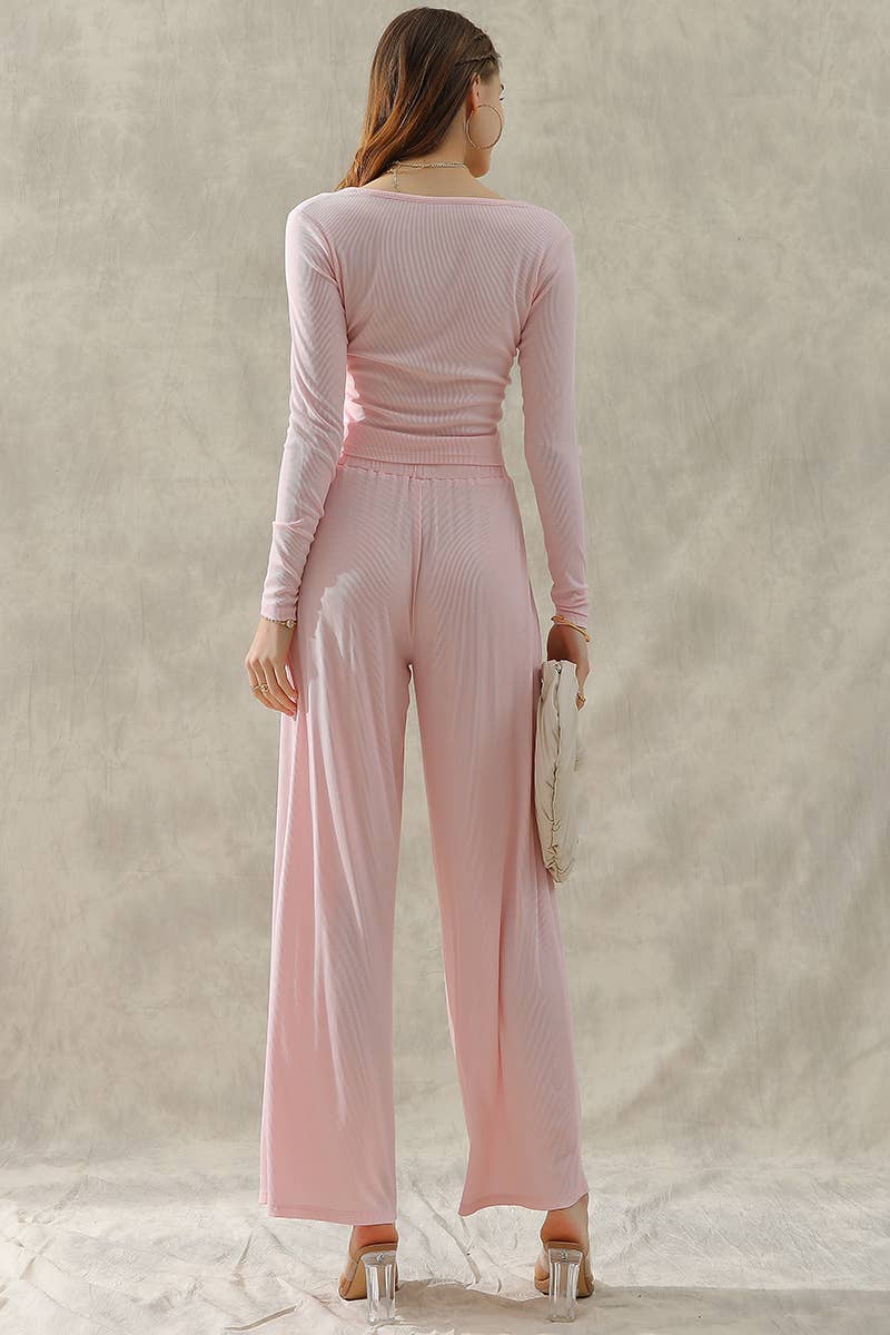 CWSTB279_MODAL LONG SLEEVE T SHIRT TOP AND WIDE PANTS SET