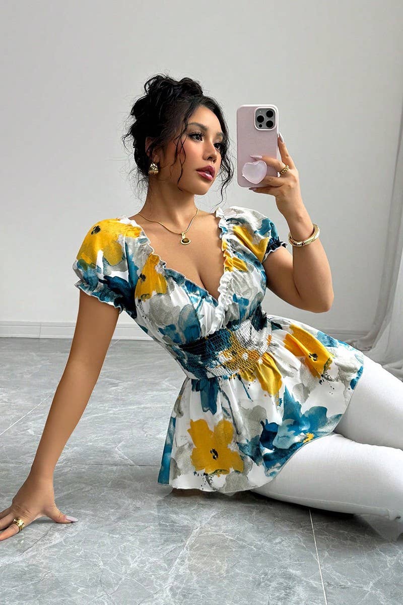 CWTBLS2247_SUMMER V-NECK TIE-DYE SLIM-FIT PULLOVER TOP