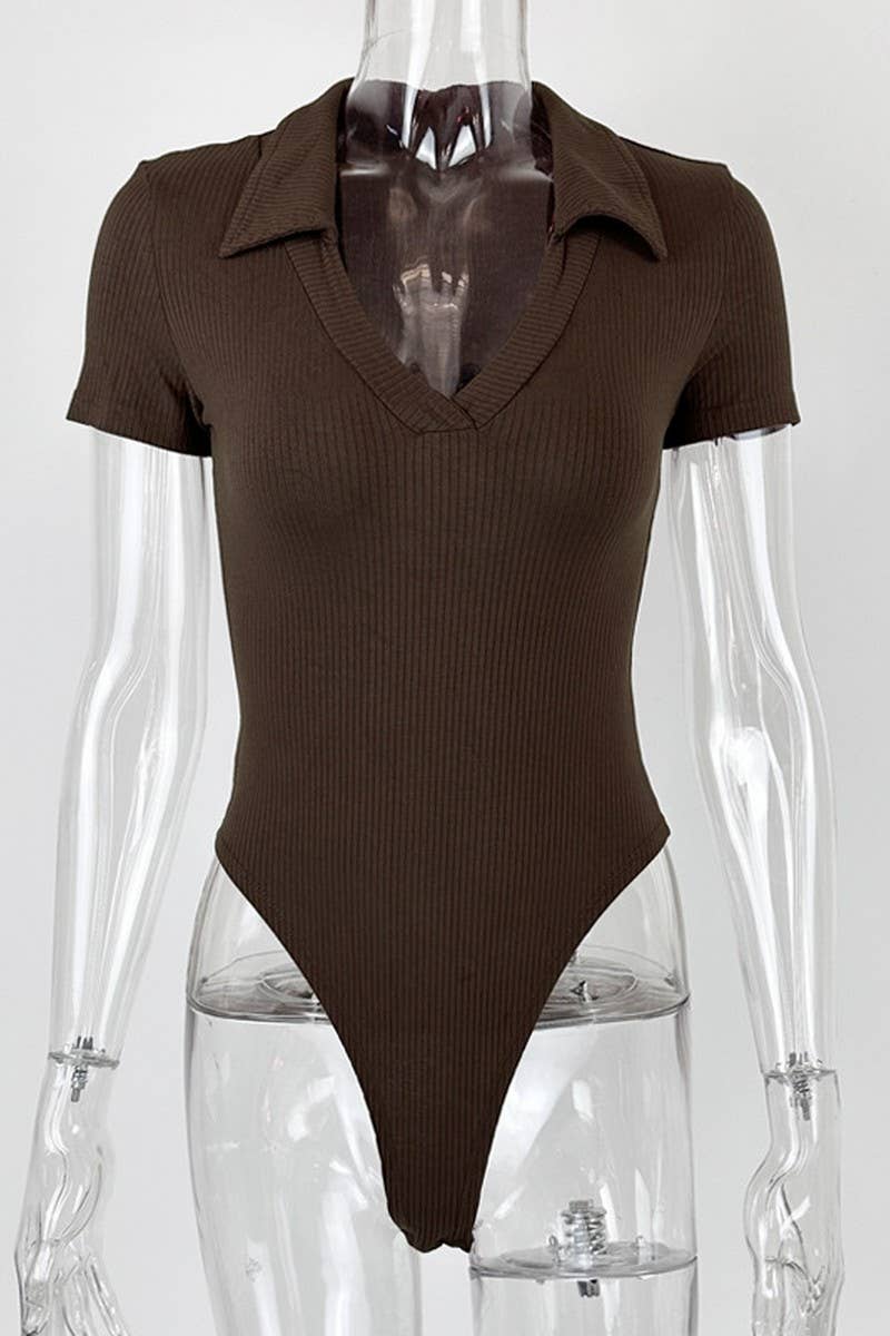 CWSBSS0048_COTTON POLO NECK SLIM FIT SHORT SLEEVE BODYSUIT